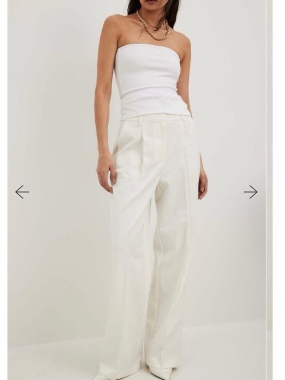 NA-KD Wide High Waist Suit Pants Cream Wide Leg Trousers Size 34 EU US 2